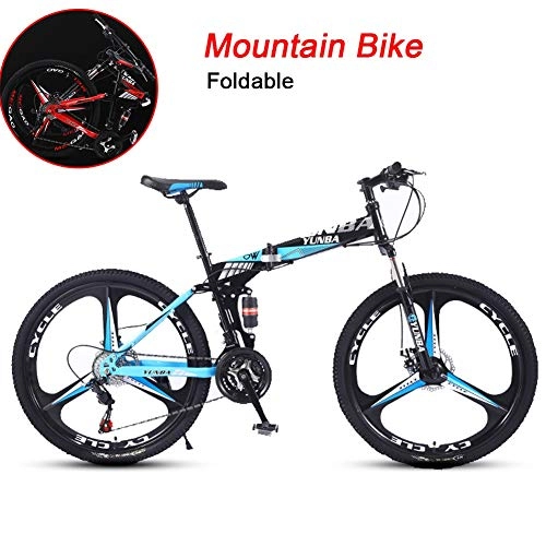 Folding Bike : 24 Inch Foldable Mountain Tril Bike Cruiser Bicycle High Carbon Steel Bicycles Full Suspension Exercise Bikes Adjustable Seat For Men And Women Outdoor Fitness ( Color : 27speed , Size : 24inch )