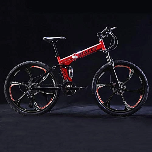Folding Bike : 24 inch folding mountain bike 21 / 24 / 27 speed dual suspension shock absorption off-road variable speed top adult student male and female mountain bike-red_21-speed