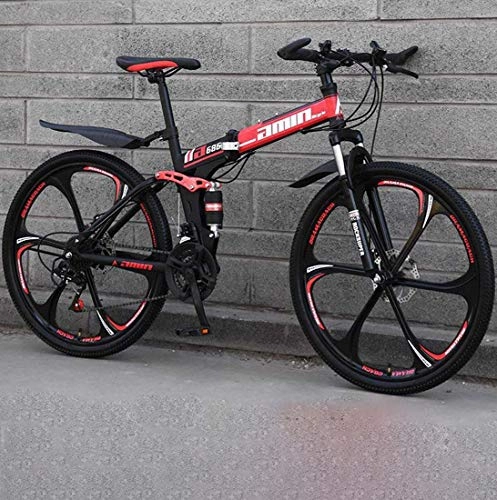 Folding Bike : 24 Inch Mountain Folding Bike Bicycle for Teens of Adults Men And Women, Thickened High Carbon Steel Frame, Soft Tail Dual Disc Brake, D1, 27 speed