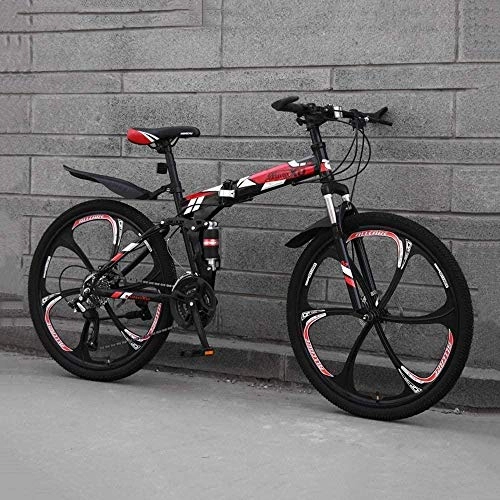 Folding Bike : 24-speed sturdy folding mountain bike, beach bike 24-inch male and female student shift double shock absorber adult double disc city track gift