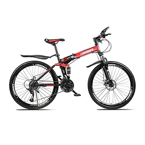 Folding Bike : 26" 21 / 24 / 27-Speed Hardtail Mountain Bike Carbon Steel Folding Frame For Boys Girls Men And Women Spoke Wheels Dual Suspension Bicycle With Lockable Shock-absorbing U-shaped(Size:21 Speed, Color:Red)