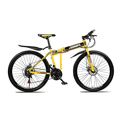 Folding Bike : 26" 21 / 24 / 27-Speed Hardtail Mountain Bike Carbon Steel Folding Frame For Boys Girls Men And Women Spoke Wheels Dual Suspension Bicycle With Lockable Shock-absorbing U-shaped(Size:24 Speed, Color:Yello)