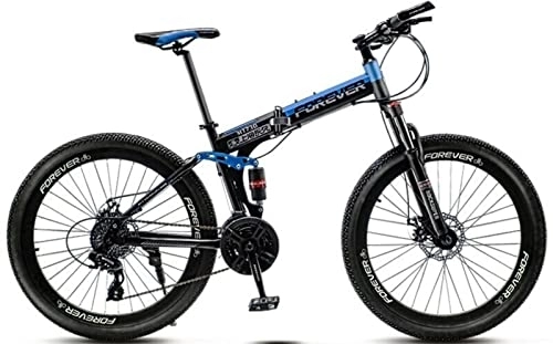 Folding Bike : 26'' Folding Bike Multi Spokes, Full Suspension Mountain Bicycle with Dual Disc Brake Dual Disc Brake MTB Bike for Adult, Sports Outdoor Adult Bike Blue, 26 inches