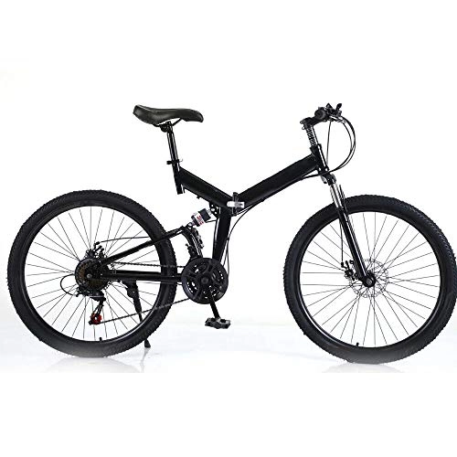 Folding Bike : 26" Folding Mountain Bike 21 Speed MTB Bicycle Full Suspension Dual Disc Brakes Carbon Steel Foldable Frame Bicycle Adult Mountain Bicycle