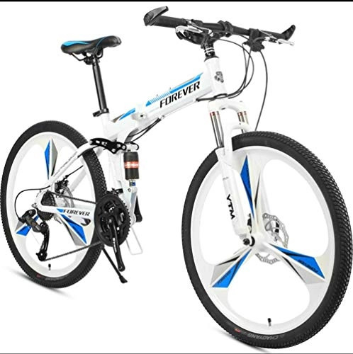 Folding Bike : 26-inch 24 Body Wheele Student Folding Speed Double Disc Brake Variable Speed Bike-Blue_49cm(170cm-175cm)_24