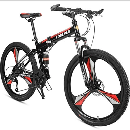Folding Bike : 26-inch 24 Body Wheele Student Folding Speed Double Disc Brake Variable Speed Bike-Red_49cm(170cm-175cm)_24