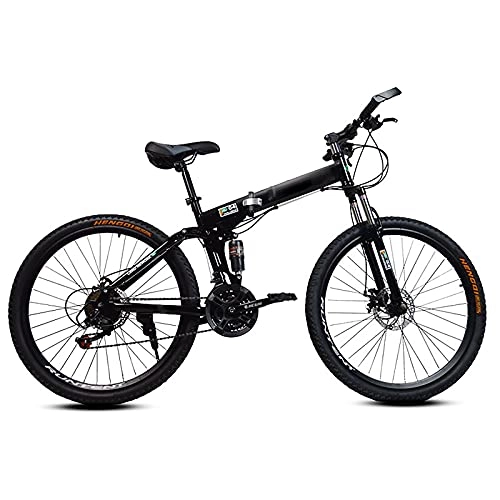 Folding Bike : 26 inch Adults Folding Mountain Bike, 21 Speed High Carbon Steel Frame Full Suspension MTB Bike, Dual Disc Brake Folding Bike