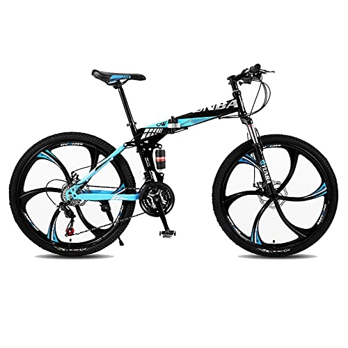 Folding Bike : 26 inch Adults Folding Mountain Bike for Men Women Teens, 21-Speed High Carbon Steel Frame Bike, 6-Spoke Full Suspension MTB Bicycles