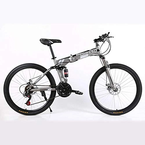 Folding Bike : 26-Inch Folding Bicycle Variable Speed Shock Absorber Disc Brake Soft Tail Framee-Gray_26*17(165-175cm)_24