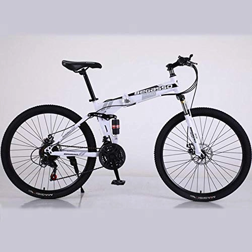 Folding Bike : 26-Inch Folding Bicycle Variable Speed Shock Absorber Disc Brake Soft Tail Framee-White_26*17(165-175cm)_24