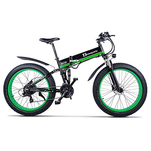 Folding Bike : 26 Inch Folding E-bike with 48V 12.8AH Detachable Lithium-Lon Battery Mountain Cycling Bicycle 21 Speed Disc Brake Booster