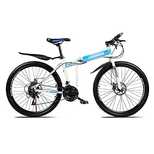 Folding Bike : 26 Inch Folding Mountain Bike 21 / 24 / 27-Speed City Road Mountain Bicycle For Men Woman Adult And Teens Carbon Steel Frame Dual Suspension With Lockable Shock-absorbing U-shap(Size:24 Speed, Color:Blue)