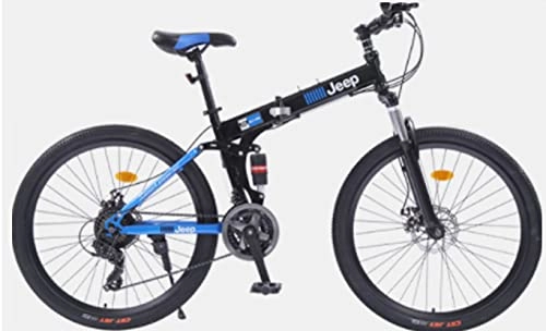 Folding Bike : 26-Inch Folding Mountain Bike, 24 Speed Mountain Bicycle Foldable with High Carbon Steel Frame &Amp; Double Disc Brake, Front Suspension Anti-Skid Shock-Absorbing Front Fork Blue, 24 inches