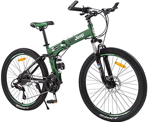 Folding Bike : 26-Inch Folding Mountain Bike, 24 Speed Mountain Bicycle Foldable with High Carbon Steel Frame &Amp; Double Disc Brake, Front Suspension Anti-Skid Shock-Absorbing Front Fork Green, 24 inches