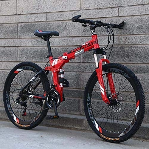 Folding Bike : 26 Inch Folding Mountain Bike for Adult Men And Women, High Carbon Steel Dual Suspension Frame Mountain Bicycle, Steel Disc Brake
