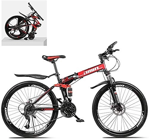 Folding Bike : 26 Inch Folding Mountain Bikes, High Carbon Steel Frame Double Shock Absorption 21 / 24 / 27 / 30 Speed Variable, All Terrain Quick Foldable Adult Mountain Off-Road Bicycle (Color : B, Size : 24 Speed)