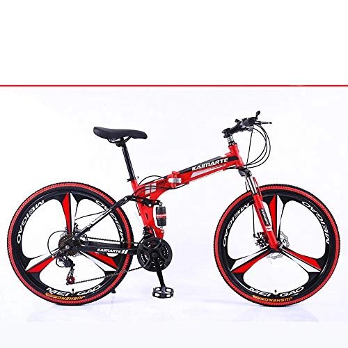 Folding Bike : 26 inch lightweight mini folding mountain bike small portable durable bicycle road city bike-Red and black color tires_26 inch 21 speed