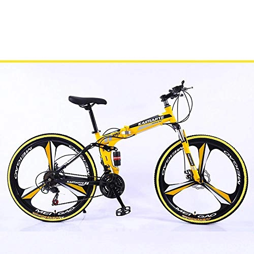 Folding Bike : 26 inch lightweight mini folding mountain bike small portable durable bicycle road city bike-Yellow color tire_26 inch 27 speed
