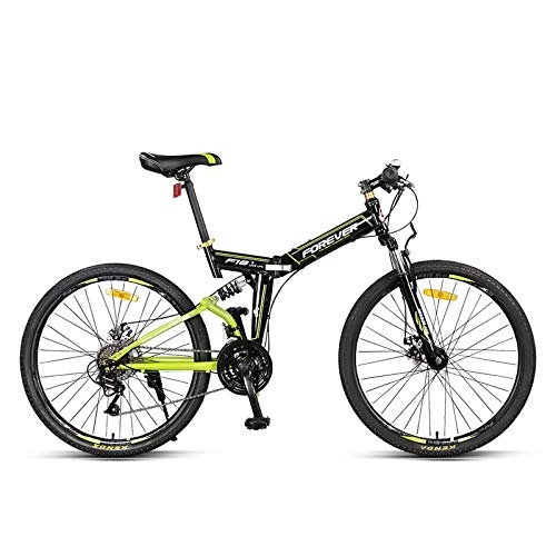Folding Bike : 26 Inch Mountain Bike Folding Bikes with High Carbon Steel Frame, 24 Speed, Double Disc Brake And Rear Suspension Anti-Slip Bicycles