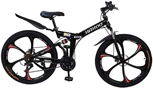 Folding Bike : 26 Inch Mountain Bike with 21 Speed Dual Disc Brakes Full Suspension Non-Slip-Adults Folding Mountain Bicycle Bike Trail Bike MTB Bike