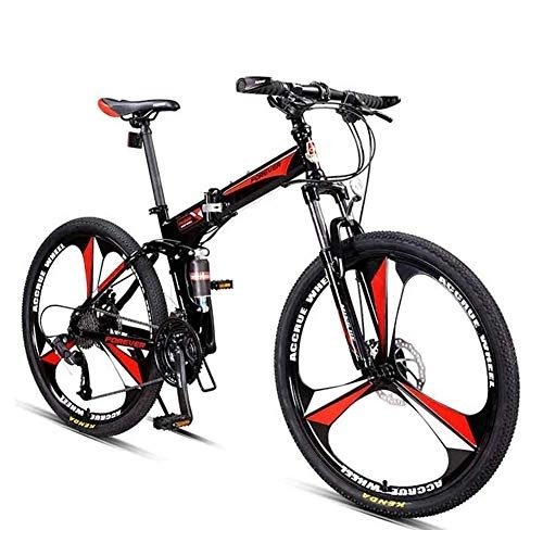 Folding Bike : 26 Inch Mountain Bikes, 27 Speed Overdrive Mountain Trail Bike, Foldable High-carbon Steel Frame Hardtail Mountain Bike, Green FDWFN (Color : Red)