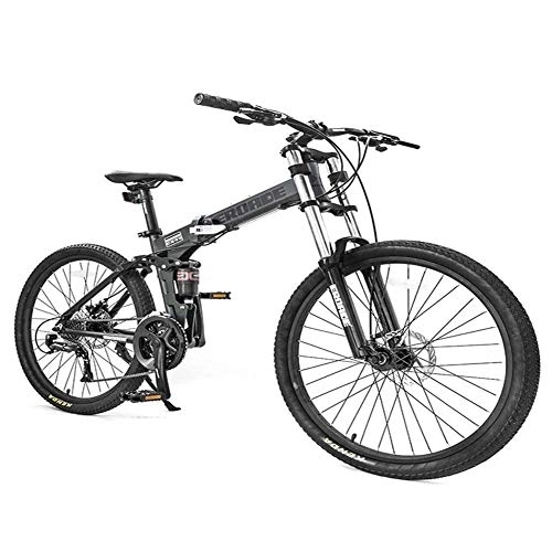 Folding Bike : 26 Inch Mountain Bikes, Adult 27-Speed Dual-Suspension Mountain Bike, Aluminum Frame Bicycle, Men's Womens Adjustable Seat Alpine Bicycle, Green, Foldable