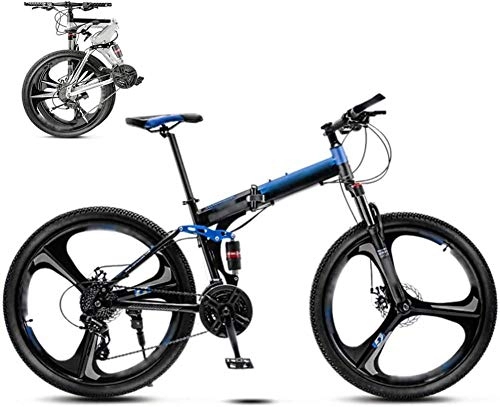 Folding Bike : 26 Inch MTB Bicycle Unisex Folding Commuter Bike 30-Speed Gears Foldable Mountain Bike Off-Road Variable Speed Bikes for Men And Women Double Disc Brake-blue_21 speed