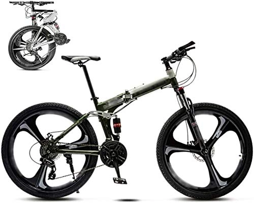 Folding Bike : 26 Inch MTB Bicycle Unisex Folding Commuter Bike 30-Speed Gears Foldable Mountain Bike Off-Road Variable Speed Bikes for Men And Women Double Disc Brake / Green-green_24 speed