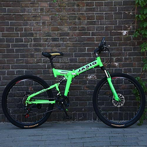 Folding Bike : 26 inche 21 Speed Folding Mountain Bicycle Double disc Brake Bike New foldinge Suitable for Adults-F Green_24inch_Russian Federation