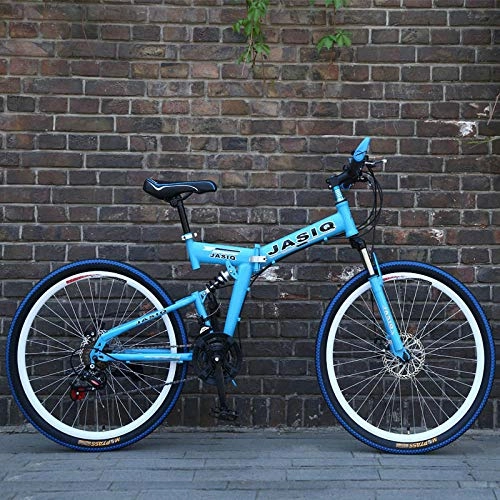 Folding Bike : 26 inche 21 Speed Folding Mountain Bicycle Double disc Brake Bike New foldinge Suitable for Adults-F Sky Blue_26inch_Russian Federation