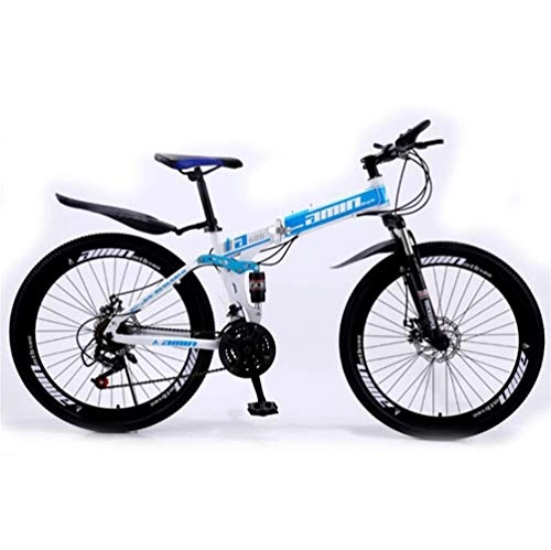 Folding Bike : 260inch Wheel Folding Mountain Bicycle Bike, Sports Leisure Off Road Bike For Adults (Color : Blue, Size : 27 speed)