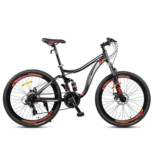 Folding Bike : 26inch Mountain Bike, Carbon Steel Frame Mountain HardtailBicycles, Double Disc Brake and Full Suspension, 24 Speed (Color : Black)