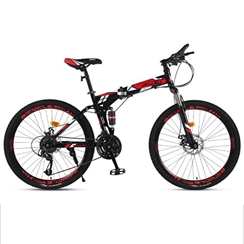 Folding Bike : 26inch Mountain Bike, Folding Hard-tail Mountain Bicycles, Carbon Steel Frame, Dual Suspension and Dual Disc Brake (Color : Red, Size : 21-speed)