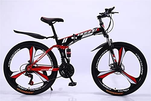 Folding Bike : 27-Speed Belt Folding Bike Top 26 / 24 / 20 Inch Variable Speed Mountain Bike Folding Bike Double Shock Absorption Outdoor Sports, Red, 20 * 12 inches