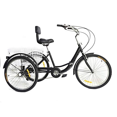 Folding Bike : 3-Wheels 7 Speed 24 Inch Folding Bike with Backrest (Black)