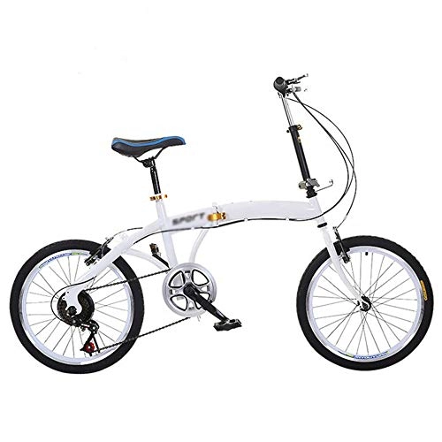 Folding Bike : 6 Speed Folding Bike 20 Inch Small Portable Bicycle Women'S Light Work City Bicycle Variable Speed Student Male Bicycle White