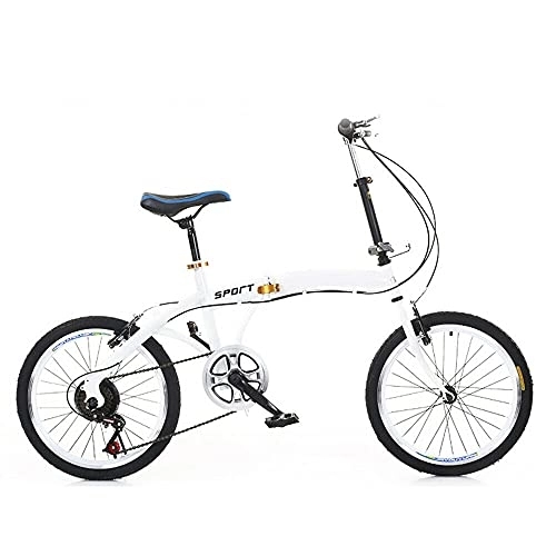 Folding Bike : 7 Gang Speed Folding Bike 20inch with Easy Clip-on Installation Adult Light Quick Foldable Urban Bicycle Cruiser with Double V-Brake and Carbon Steel Body, White