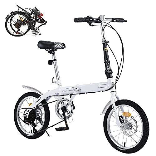 Folding Bike : 7 Speed Folding Bicycle For Adults, Lightweight Folding City Bike, Mechanical Disc Brakes, High-carbon Steel Frame, Non-slip Wear-resistant Tires, Suitable For Adult Men And Women