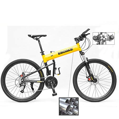 Folding Bike : Adult 26 Inch Folding Mountain Bike SHIMANO M610 30 Speed Off-road Bicycle with Disc Brake and Shock Absorber, Full Aluminum Alloy Frame and 5.5CM Wide Tire, Yellow