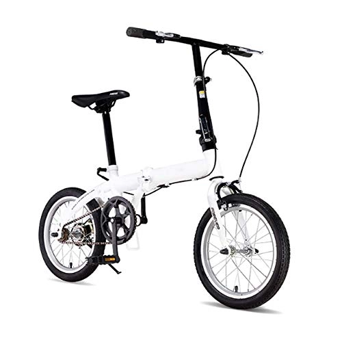 Folding Bike : Adult Folding Bicycle Lightweight Unisex Men City Bike 15-inch Wheels Aluminium Frame Ladies Shopper Bike With Adjustable Handlebar & Seat, single-speed, v Type Brakes, White