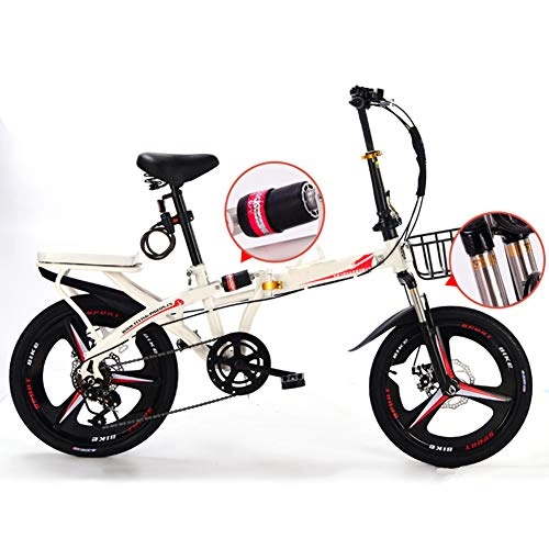 Folding Bike : Adult Folding Bicycle Lightweight Unisex Men City Bike 19-inch Wheels Aluminium Frame Ladies Shopper Bike With Adjustable Handlebar & Seat, 6 speed, Disc brake, White