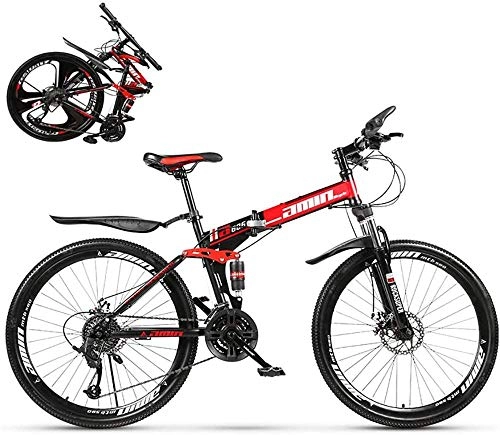 Folding Bike : Adult Folding Bike Foldable Outroad Bicycles Men Women Folding Mountain Bikes for 26inch 24Speed Outdoor Bicycle-red