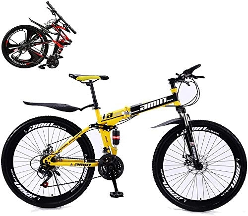 Folding Bike : Adult Folding Bike Foldable Outroad Bicycles Men Women Folding Mountain Bikes for Outdoor Bicycle 26inch 27Speed-yellow