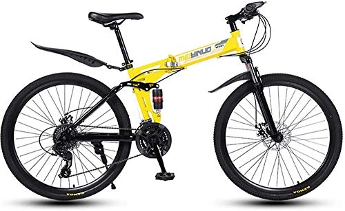 Folding Bike : Adult Folding Mountain Bike Foldable Outroad Bicycles Folded Within 27-Speed 26in Lightweight Folding Bike-yellow
