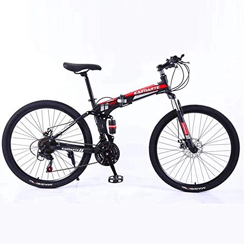Folding Bike : Adult Mountain Bike, 24 inch Wheels, High Carbon Steel Folding Outroad Bicycles, 21-Speed Bicycle Full Suspension MTB ​​Gears Dual Disc Brakes Mountain Bicycle