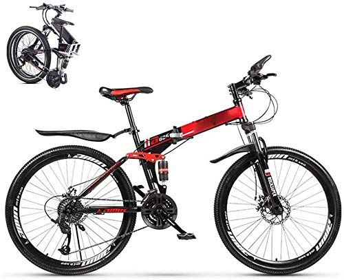 Folding Bike : Adult Mountain Bike Folding Bike Student Car 26-inch Wheelset Double Disc Brake Folding Bike Bicycle Folding City Bike Fat Tire Double Shock Absorption Racing Bike City Bike Mountain Bike 27 Speed-Red