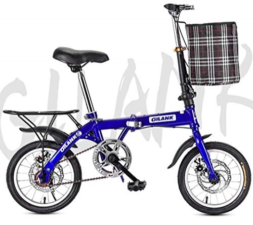 Folding Bike : Adult mountain bike- Folding Bikes, 20''Lightweight Folding City Bicycle Bike Double Disc Brake with front basket and rear tailstock (Color : Blue, Size : 20Inch)