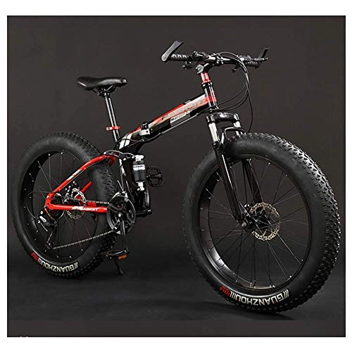 Folding Bike : Adult Mountain Bikes, Foldable Frame Fat Tire Dual-Suspension Mountain Bicycle, High-carbon Steel Frame, All Terrain Mountain Bike, 26" Red, 30 Speed