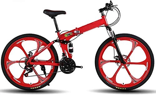 Folding Bike : Adult Mountain Bikes Folding Bike Foldable Outroad Bicycles Folded Within 26inch 21Speed Folding Outdoor Bicycle-red