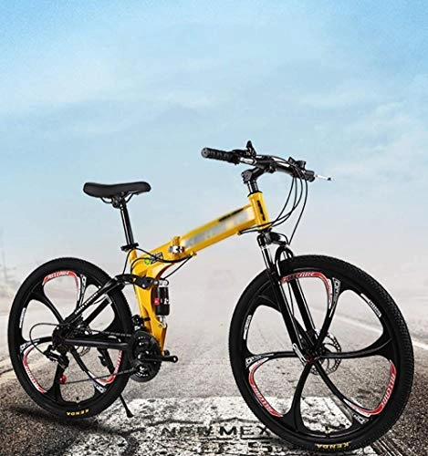 Folding Bike : Adult Mountain Bikes Folding MTB 24inch 21-Speed Bicycle Foldable Outroad Bicycles Folded Within for Outdoor Bicycle-yellow